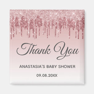 Glam Blush Rosa Guld Glitter Tack Baby Shower Magnet