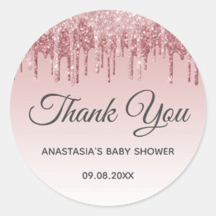 Glam Blush Rosa Guld Glitter Tack Baby Shower Runt Klistermärke