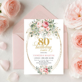 Glam Bohemian Blush Floral Gold 80th Birthday Inbjudningar