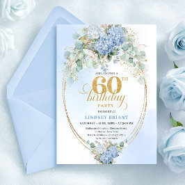 Glam Bohemian Pastel Blue Hydrangea 60th Birthday Inbjudningar