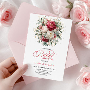 Glam Boho Burgunder Rosa Blommig Grönska Dusch Inbjudningar