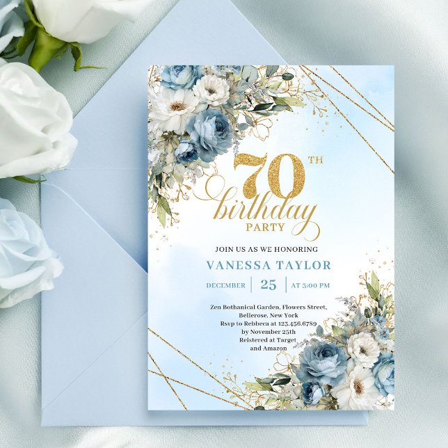 Glam Boho Guld 70-års Födelsedagsinbjudan Inbjudningar (Glam Bohemian Gold 70th Birthday Invitation)