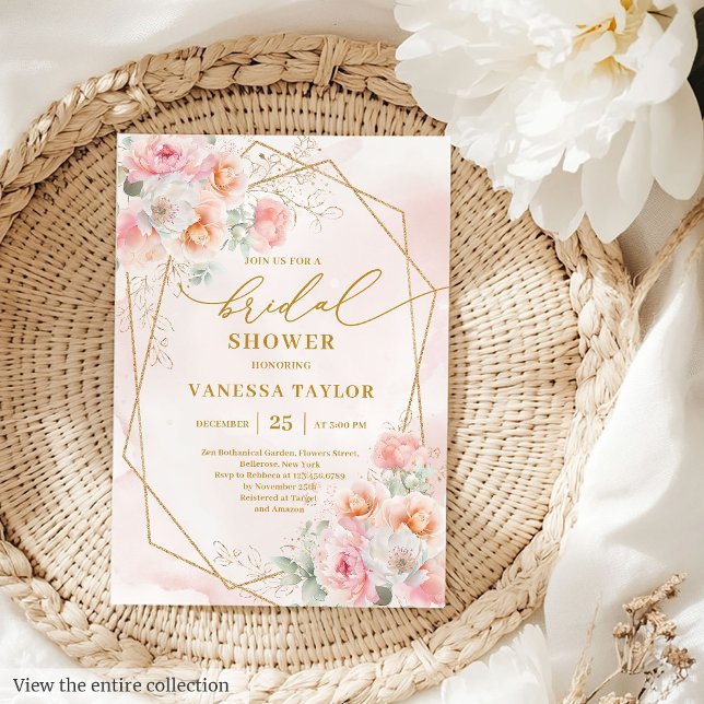 Glam Boho  Guld Glitter Möhippa Inbjudan (Glam Boho Blush Gold Glitter Bridal Shower Invitation)