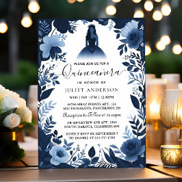 Glam Boll Gown Spark Mörk Navy Blue Quinceanera Inbjudningar