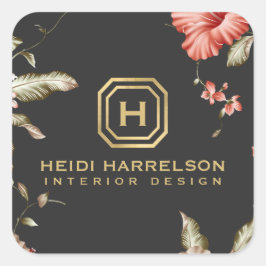 Glam Box Logotyp Monogram Vintage Blommigt Fyrkantigt Klistermärke