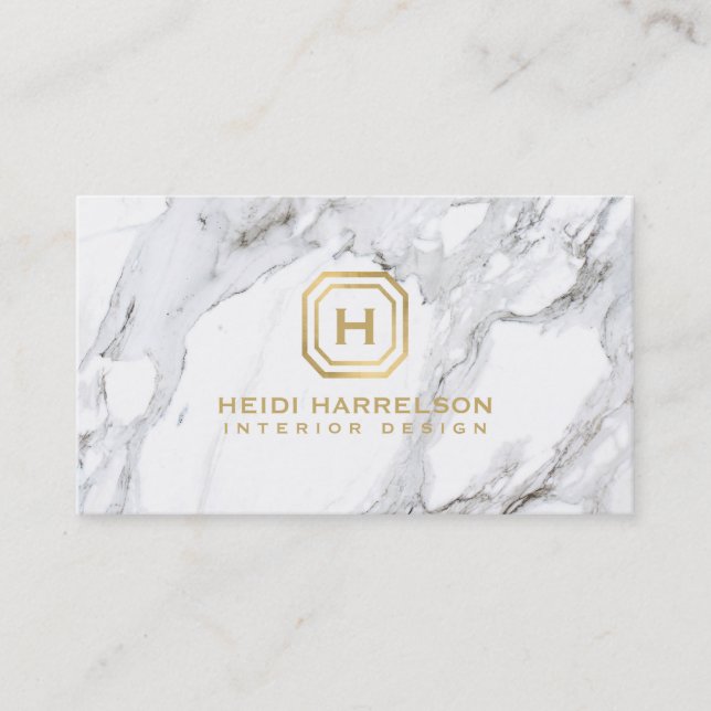 Glam Box Logotyp Monogram White Marble Visitkort (Framsida)