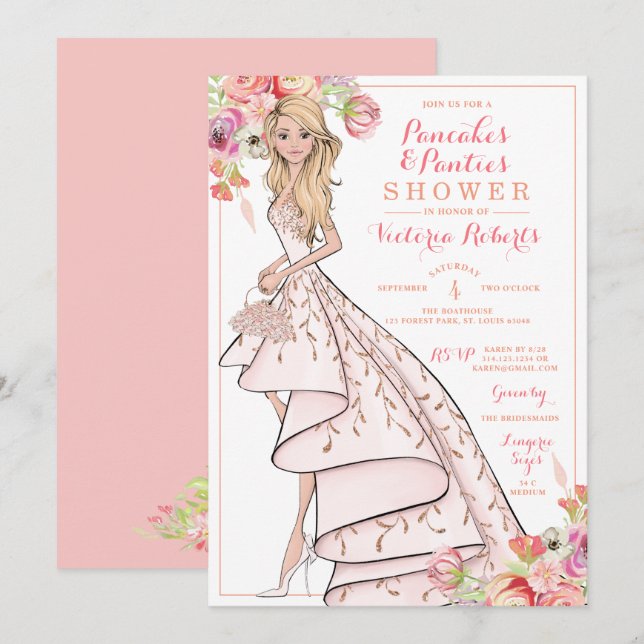 Glam Bride Pancakes and Panties Lingerie Shower Inbjudningar (Fram/baksida)