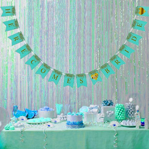 Glam Bride Teal Guld Gnistra Twinkle Shower Party Vimplar
