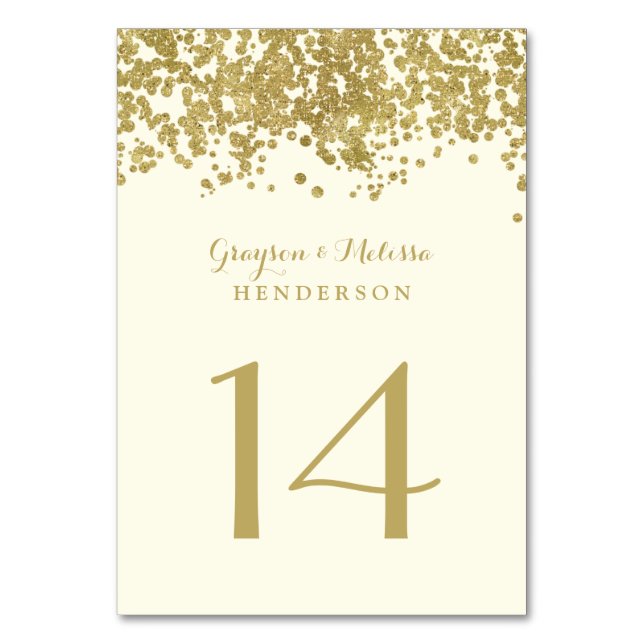 Glam Bröllop Bordsnummer | Chic Faux Gold Foil (Framsidan)