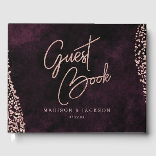 Glam Bröllop Monogram för Burgundy Vin & Ro Guld Gästböcker
