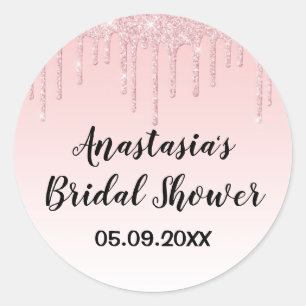 Glam Bröllopsfest Rosa Rosa Guld Glitterdroppar Runt Klistermärke