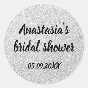 Glam Bröllopsfest Silver Glitter Gnistrar Namn Runt Klistermärke