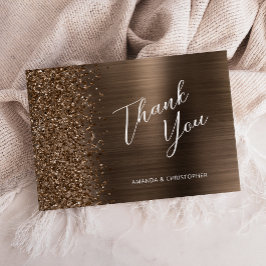 Glam Bronze Metallic Wedding Flat Thank You Kort
