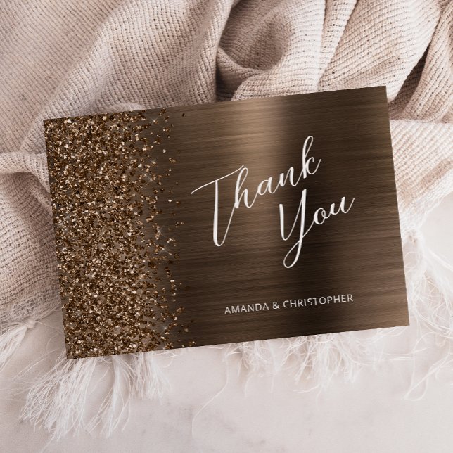 Glam Bronze Metallic Wedding Flat Thank You Kort (Skapare uppladdad)