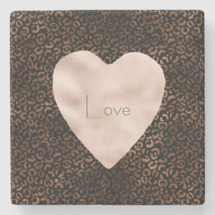 Glam Brown Black Leopard Print Heart Stenunderlägg