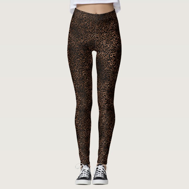 Glam Brown Black Leopard Skriv ut Leggings (Framsida)