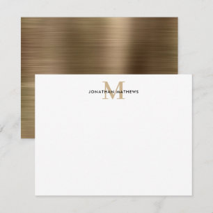 Glam Brushed Metall Guld Classic Monogram Anteckningskort