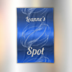 Glam Brushed Metall och Glitter Blue Monogram Kökshandduk