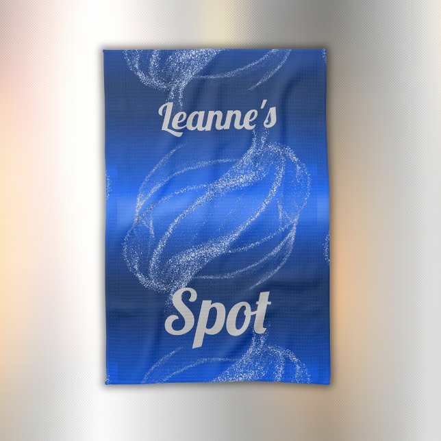 Glam Brushed Metall och Glitter Blue Monogram | Kökshandduk (Skapare uppladdad)