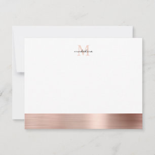 Glam Brushed Metall Ro Guld Girly Monogram Anteckningskort