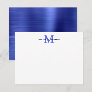 Glam Brushed Metall Royal Blue Classic Monogram Anteckningskort