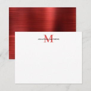 Glam Brushed Metall Ruby Red Classic Monogram Anteckningskort
