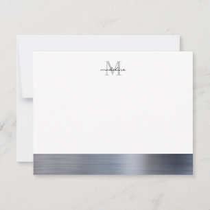 Glam Brushed Metall Silver Grått Girly Monogram Anteckningskort