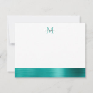 Glam Brushed Metall Teal Grönt Girly Monogram Anteckningskort