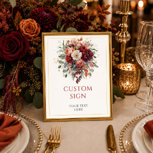 Glam Burgunder Guld Blommig Djupröd anpassad 8x10 Poster