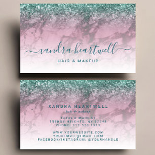 Glam Burgunder Marmor Teal Glitter Script Stylist Visitkort