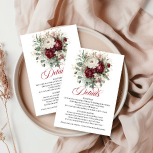 Glam Burgundy Blommor Eukalyptus Grönska Guld Info Tilläggskort
