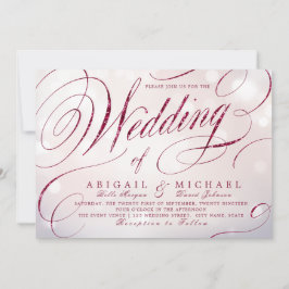 Glam burgundy calligraphy vintage bröllop inbjudningar