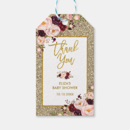 Glam Burgundy Flower Glitter Tack Favor Presentetikett