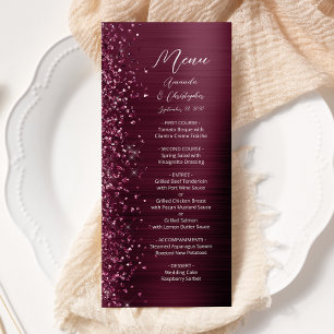 Glam Burgundy Glitter Brushed Metall Bröllop Meny