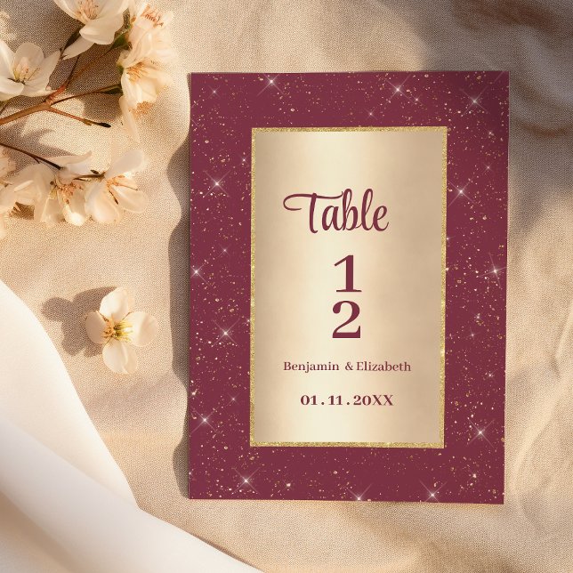 Glam burgundy guld glitter konetti-Bordsnummer Inbjudningar (Glam burgundy gold glitter confetti Table Numbers)