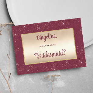 Glam burgundy guld glitter konetti Bridesmaid Inbjudningar