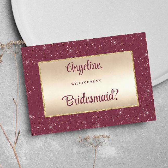 Glam burgundy guld glitter konetti Bridesmaid Inbjudningar (Glam burgundy gold glitter confetti Bridesmaid )