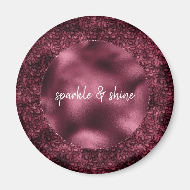 Glam Burgundy Leopard Skriv ut Magnet (Framsidan)