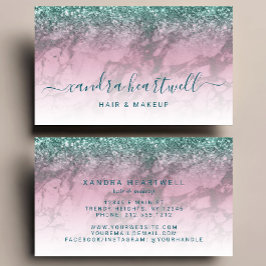 Glam Burgundy Marble Teal Glitter Script Stylist Visitkort