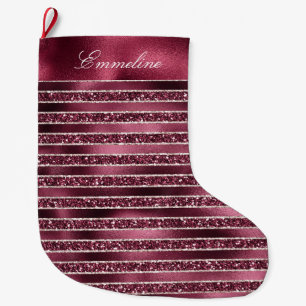 Glam Burgundy Red Glitter Rand Stor Julstrumpa