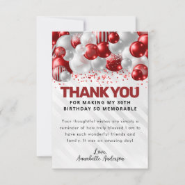 Glam Burgundy Red Silver Balloon Glitter Birthday Tack Kort
