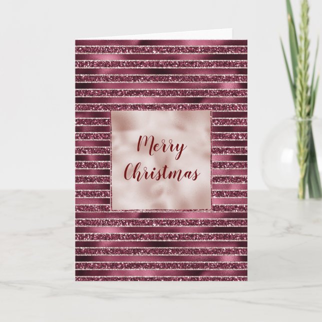 Glam Burgundy Röd Ros Blush Glitter Ränder     Kort (Framsida)