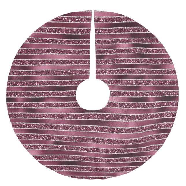 Glam Burgundy Röd ros  Glitter Rand Julgransmatta Borstad Polyester (Framsidan)