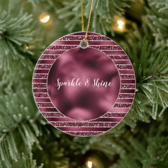 Glam Burgundy Röd ros  Glitter Rand   Julgransprydnad Keramik (Träd)
