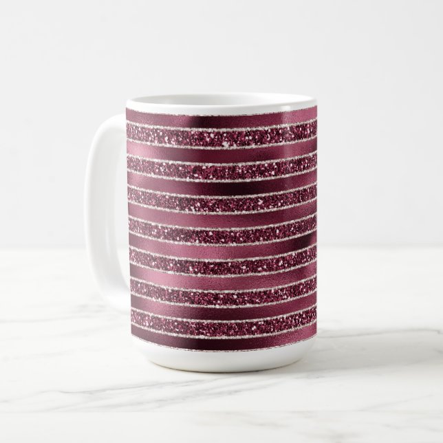 Glam Burgundy Röd ros  Glitter Rand     Kaffemugg (Framsida vänster)