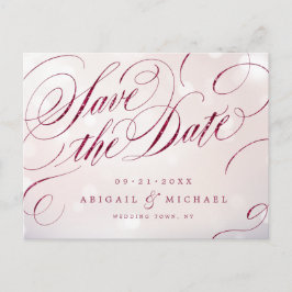 Glam burgundy vintage calligraphy save date meddelande vykort