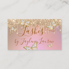 Glam Butterfly Lashes Rose Gold Glitter Drips Visitkort