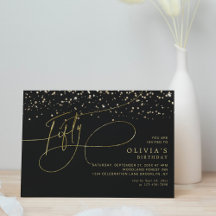 Glam Calligraphy Black Guld Confetti 50:e födelsed