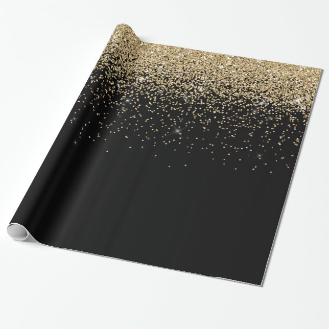Glam Cascades i Svarta Glitter-bakgrunden i Guld Presentpapper (Utrullad)