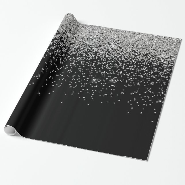 Glam Cascades i Svarta Glitter-bakgrunden i Silver Presentpapper (Utrullad)